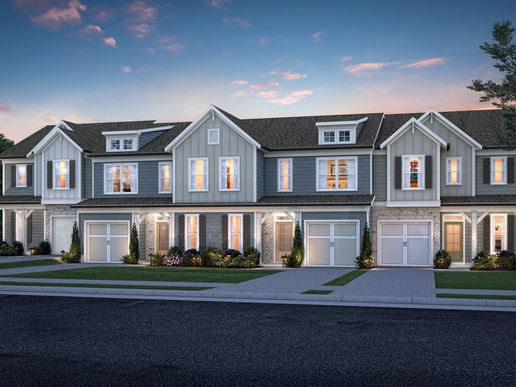 townhome rendering at dusk at Brighton Townhomes, Acworth
